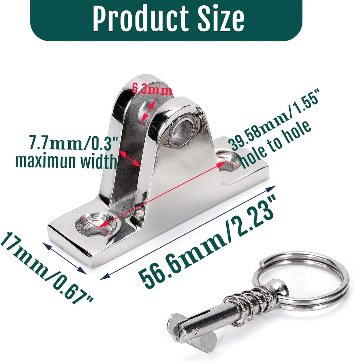 Seamax 2X Bimini Top Deck Hinge with Pin and Ring, Stainless Steel Bimini Top 90°