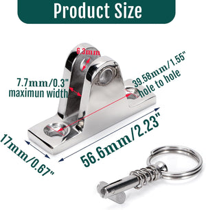 Seamax 2X Bimini Top Deck Hinge with Pin and Ring, Stainless Steel Bimini Top 90°