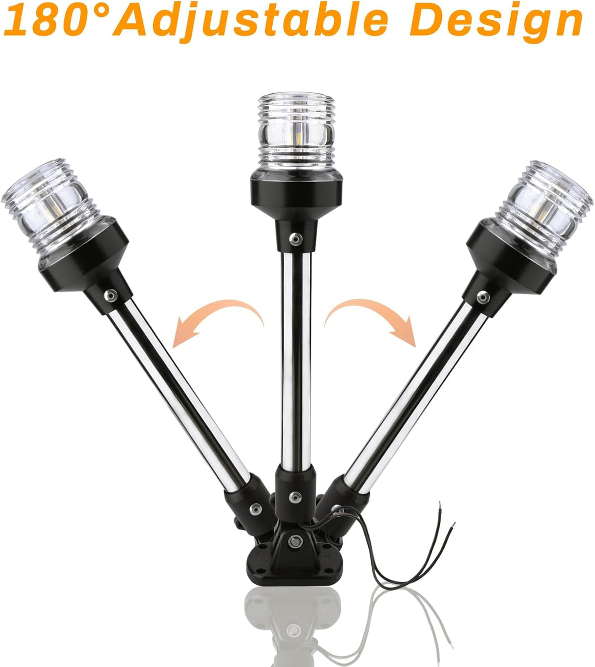 Seamax Stern Light - White LED Anchor &amp; Bimini Top Lights for Pontoon &amp; Fishing Boats, 3NM, 1224V, 12''