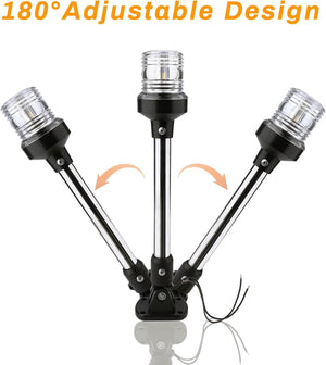 Seamax Stern Light - White LED Anchor & Bimini Top Lights for Pontoon & Fishing Boats, 3NM, 1224V, 12''