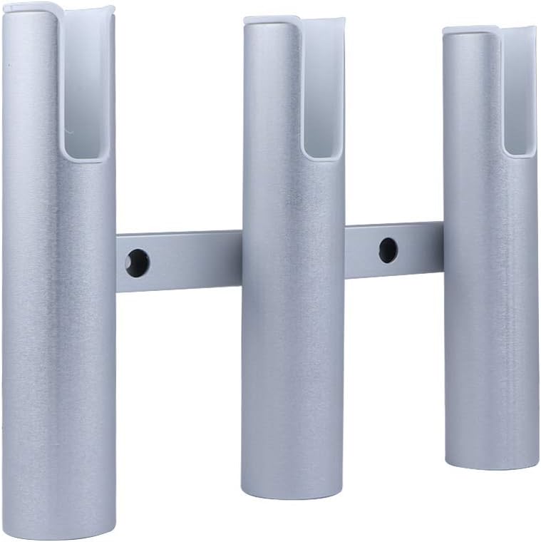 Seamax Wall Mount Fishing Rod Holder for Boat, Aluminium 3 Tubes Linked Fishing Rod Rack, Surf Fishing Pole Holders for Garage, Boat Rod Holder for Marine Yacht RV Home