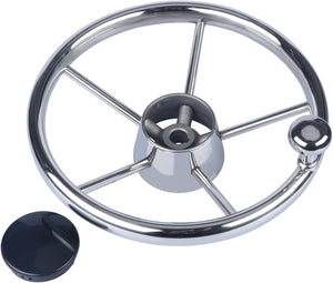 Seamax 5-Spoke 11 Inch Destroyer Style Stainless Boat Steering Wheel Big Size Knob