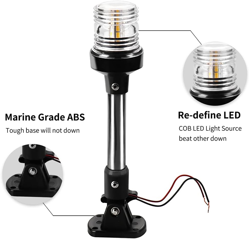 Seamax Anchor Light,White LED Stern Light for Boat 3 Nautical Mile Bimini Top Lights Fold Down Pontoon Light All Round 360 12~24V, 9''