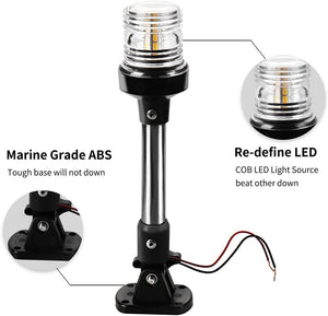 Seamax Anchor Light,White LED Stern Light for Boat 3 Nautical Mile Bimini Top Lights Fold Down Pontoon Light All Round 360 12~24V, 9''