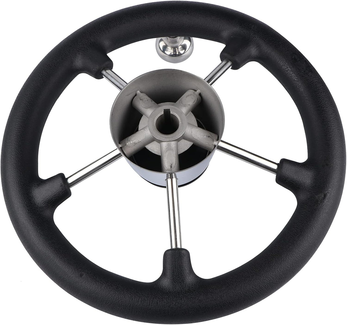 Seamax Stainless Steel 11" Boat Steering Wheel with Black Foam Grip, 5 Spoke Destroyer Control Wheel with Knob
