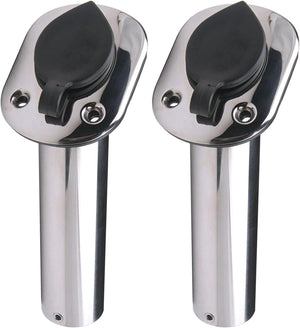 Seamax 2Pcs Boat Stainless Steel Fishing Rod Holder Flush Mount 30 Degree with PVC Cap, Inner Tube and Gasket