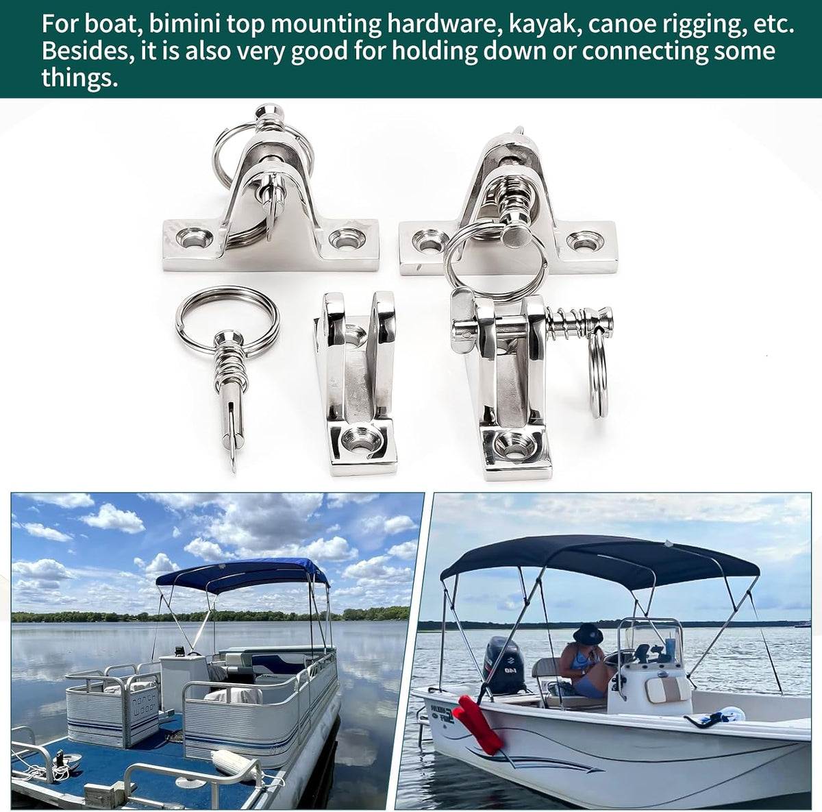 Seamax 2X Bimini Top Deck Hinge with Pin and Ring, Stainless Steel Bimini Top 90°