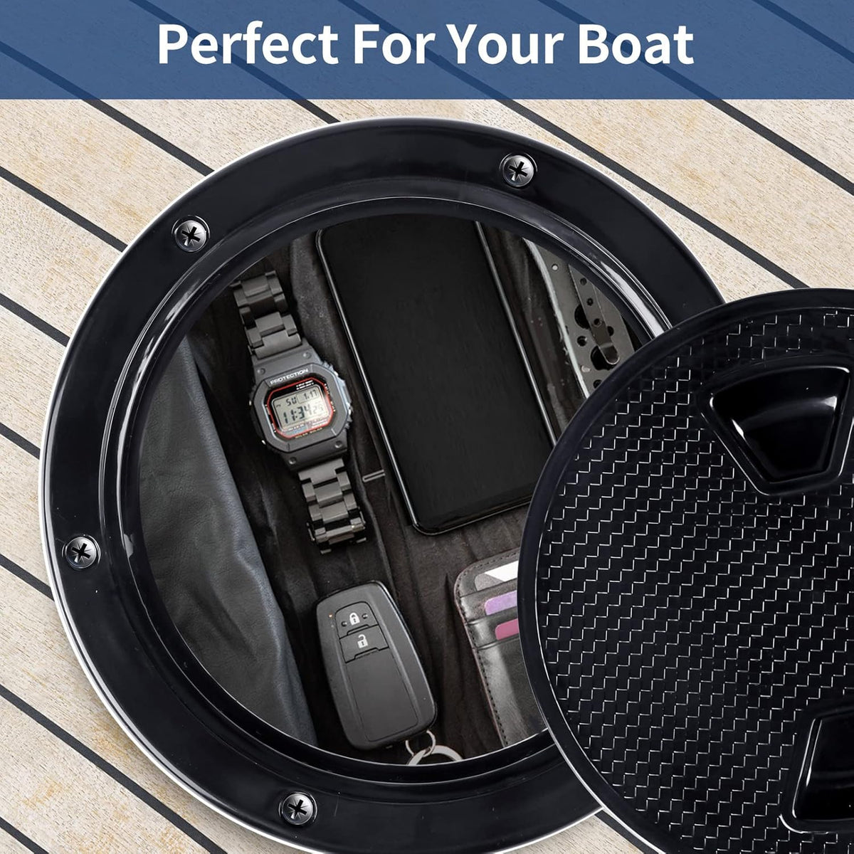Seamax Boat Hatch Cover Black Round Non Slip Inspection Hatch w/Detachable Cover 4" 6" 8"