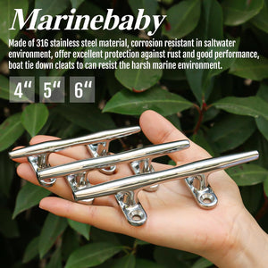 Seamax Stainless Steel Boat Cleats 4 inch 5 inch 6 inch Open Base Marine Grade Rope Cleat Mooring Accessories with Screws for Boats, Kayak, Dock