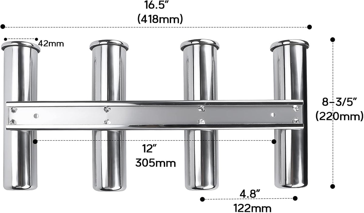 Seamax 4 Rod Rack Fishing Rod Holder 316 Stainless Steel Rod Holder for Boats &amp; Yacht