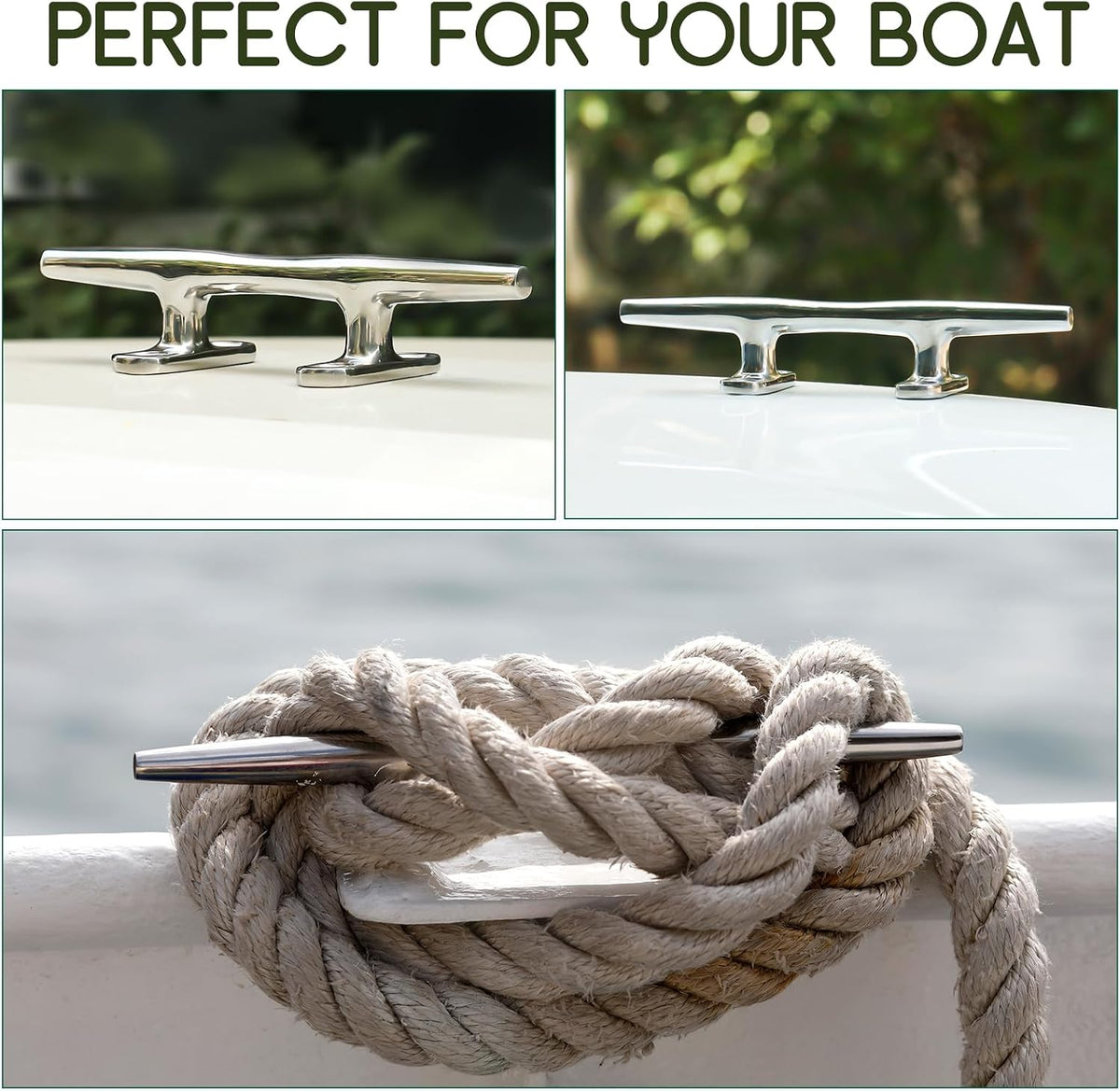 Seamax Stainless Steel Boat Cleats 4 inch 5 inch 6 inch Open Base Marine Grade Rope Cleat Mooring Accessories with Screws for Boats, Kayak, Dock