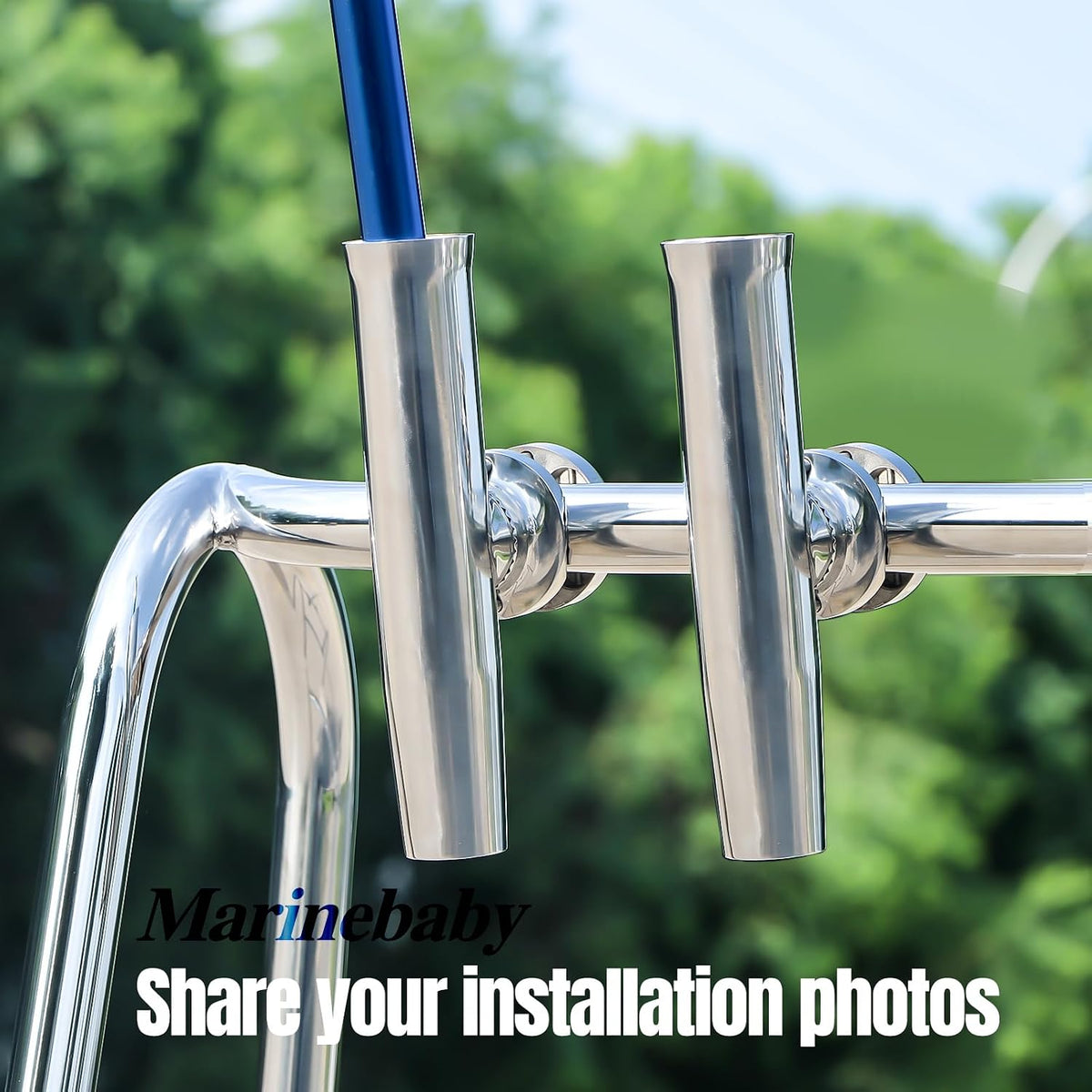Seamax 316 Stainless Tournament Style Boat Fishing Holder Clamp on Fishing Rod Holder for Boat 1-1/4" to 2" Rail Gimbal Pin at Bottom - 2 pack
