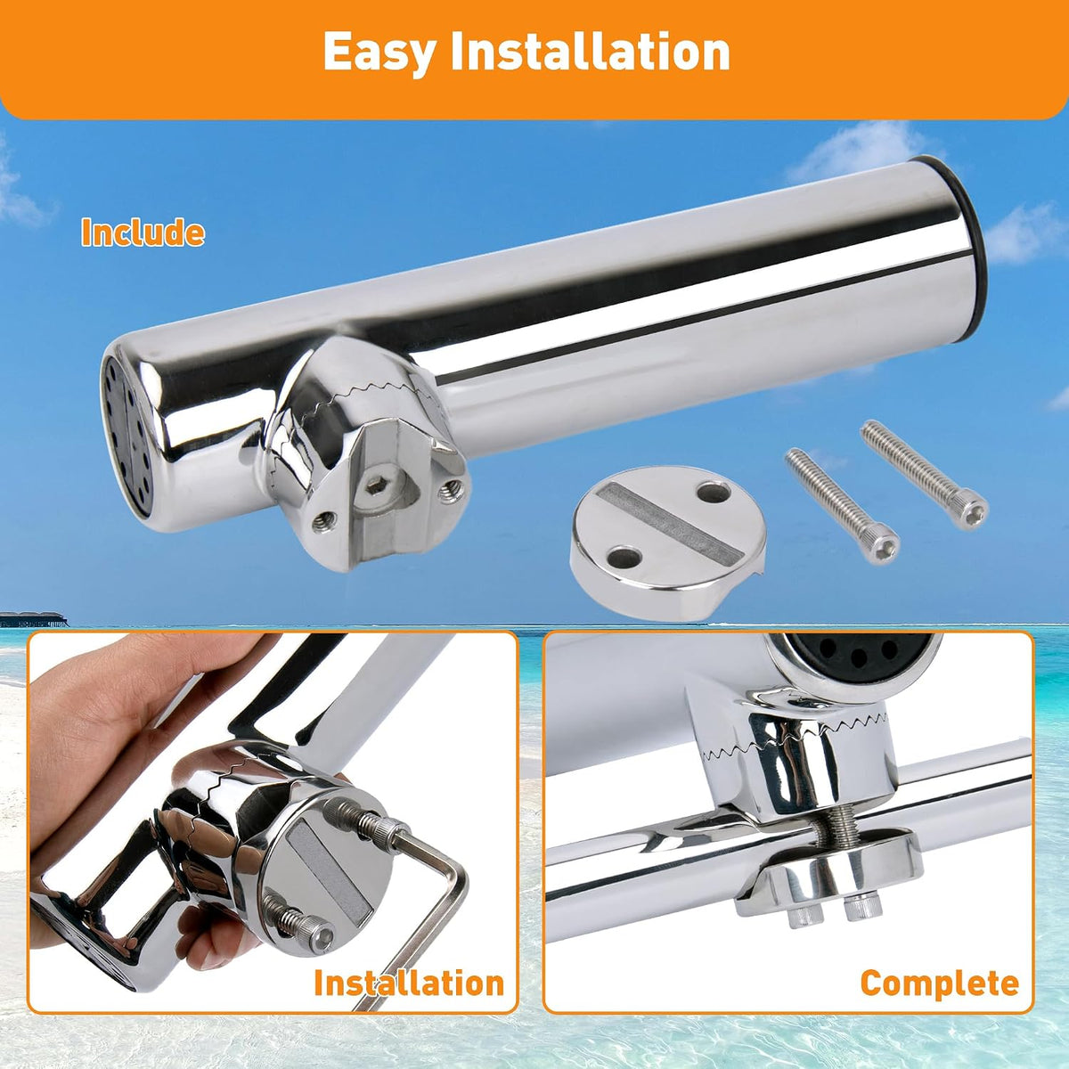 Seamax Clamp-on 7/8''-1'' Rail Mount Boat Fishing Rod Holder Marine 316 Stainless Steel
