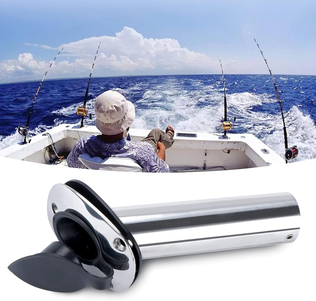 Seamax 2Pcs Boat Stainless Steel Fishing Rod Holder Flush Mount 30 Degree with PVC Cap, Inner Tube and Gasket