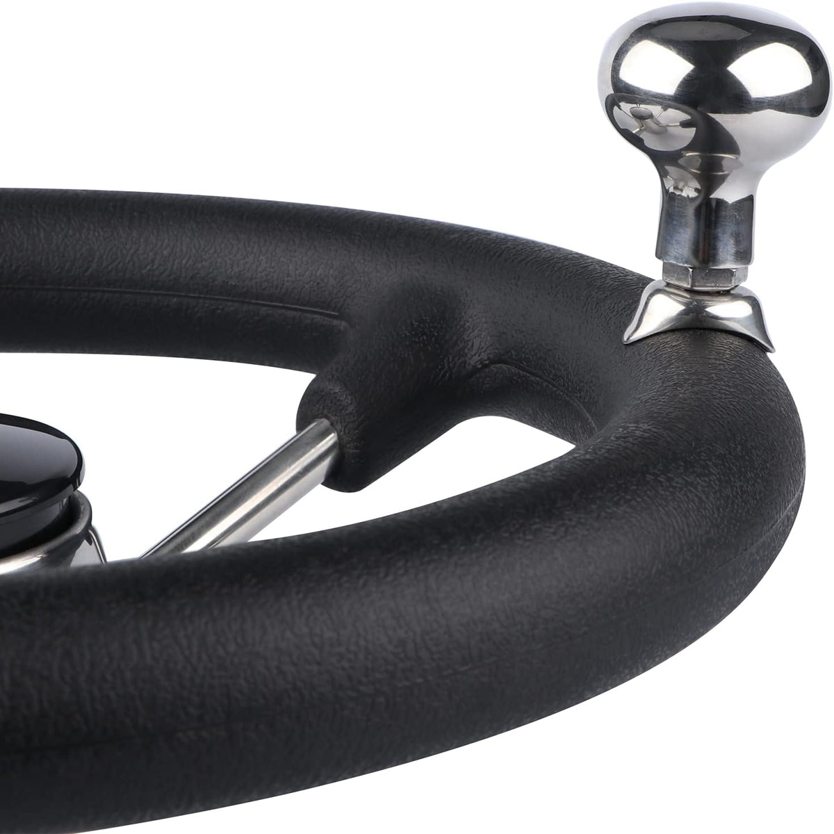 Seamax Stainless Steel 11" Boat Steering Wheel with Black Foam Grip, 5 Spoke Destroyer Control Wheel with Knob