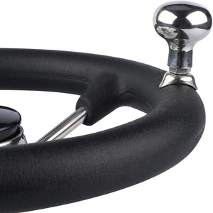 Seamax Stainless Steel 11" Boat Steering Wheel with Black Foam Grip, 5 Spoke Destroyer Control Wheel with Knob