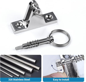 Seamax 2X Bimini Top Deck Hinge with Pin and Ring, Stainless Steel Bimini Top 90°