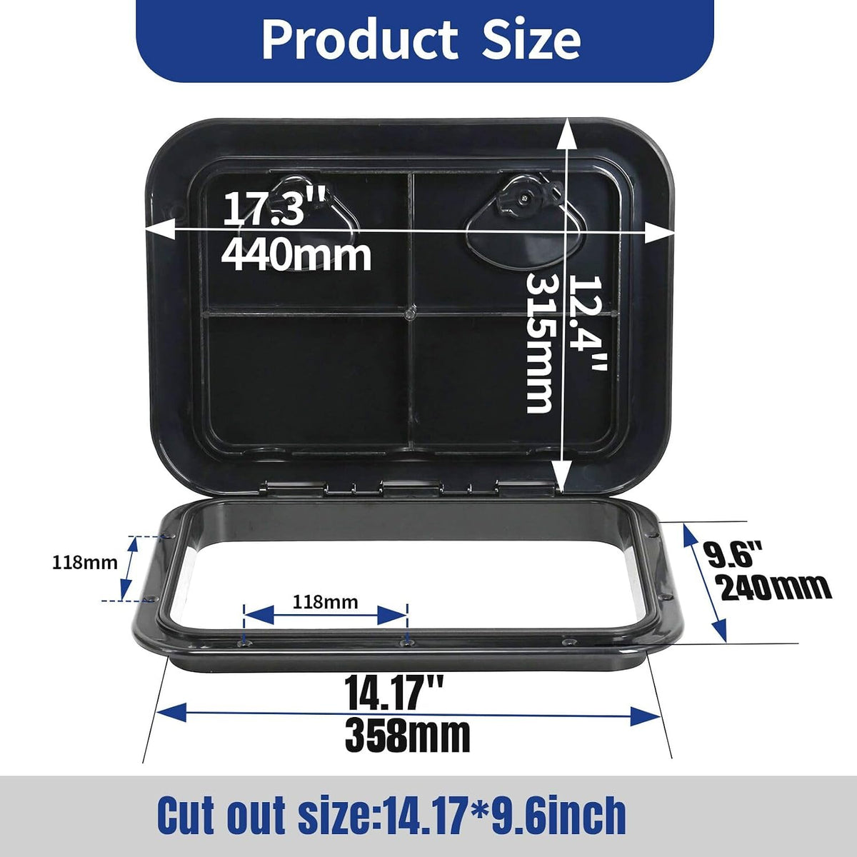 Seamax 17.3“×12.4" Marine Deck Access Hatch, Rectangle Boat Hatch & Lid, Boat Deck Hatch Lids (Black)