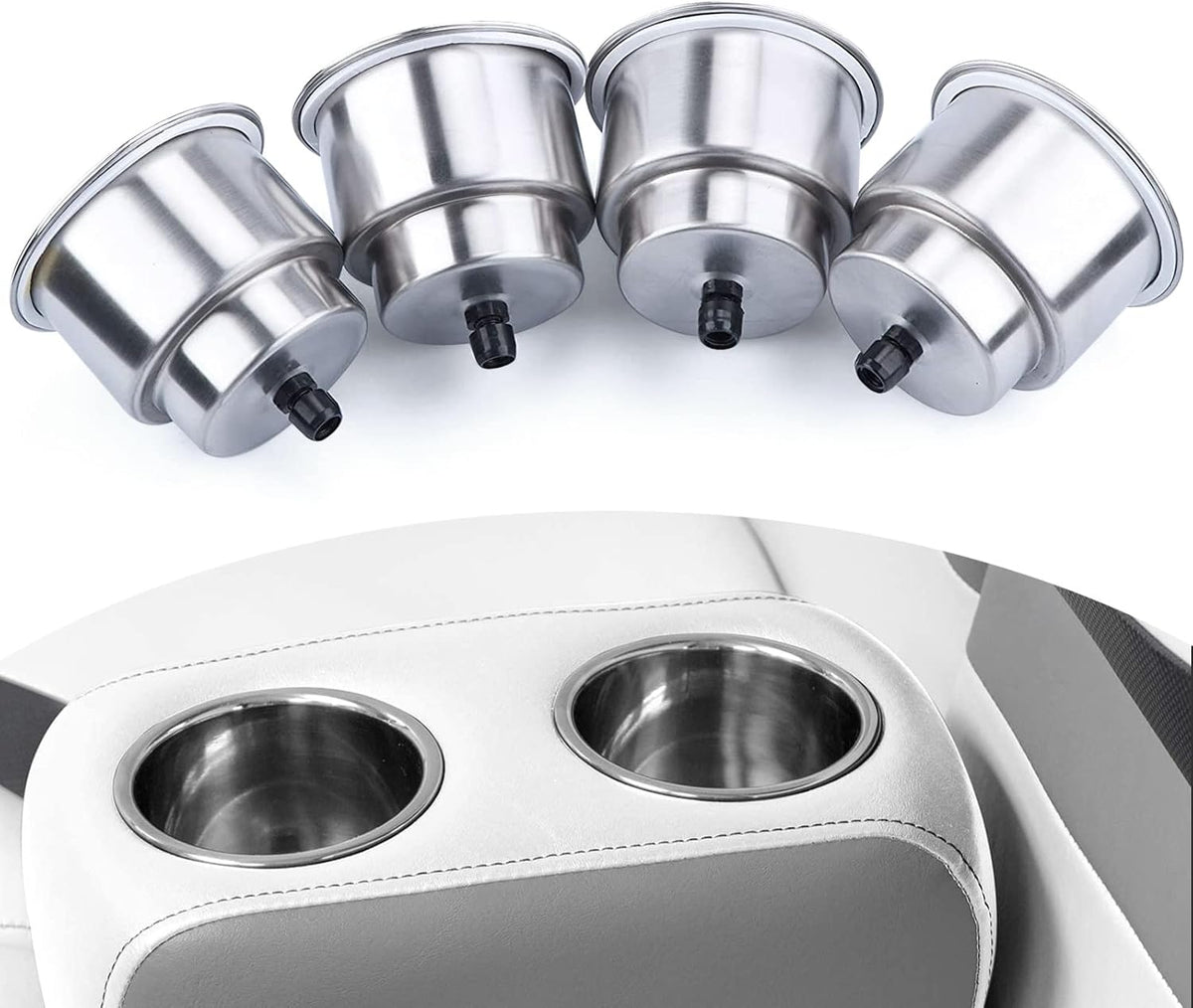 Seamax 4PCS Stainless Steel Cup Drink Holder with Drain Marine Boat Cup Holder Insert RV Camper