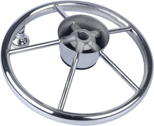 Seamax 5-Spoke 11 Inch Destroyer Style Stainless Boat Steering Wheel Big Size Knob