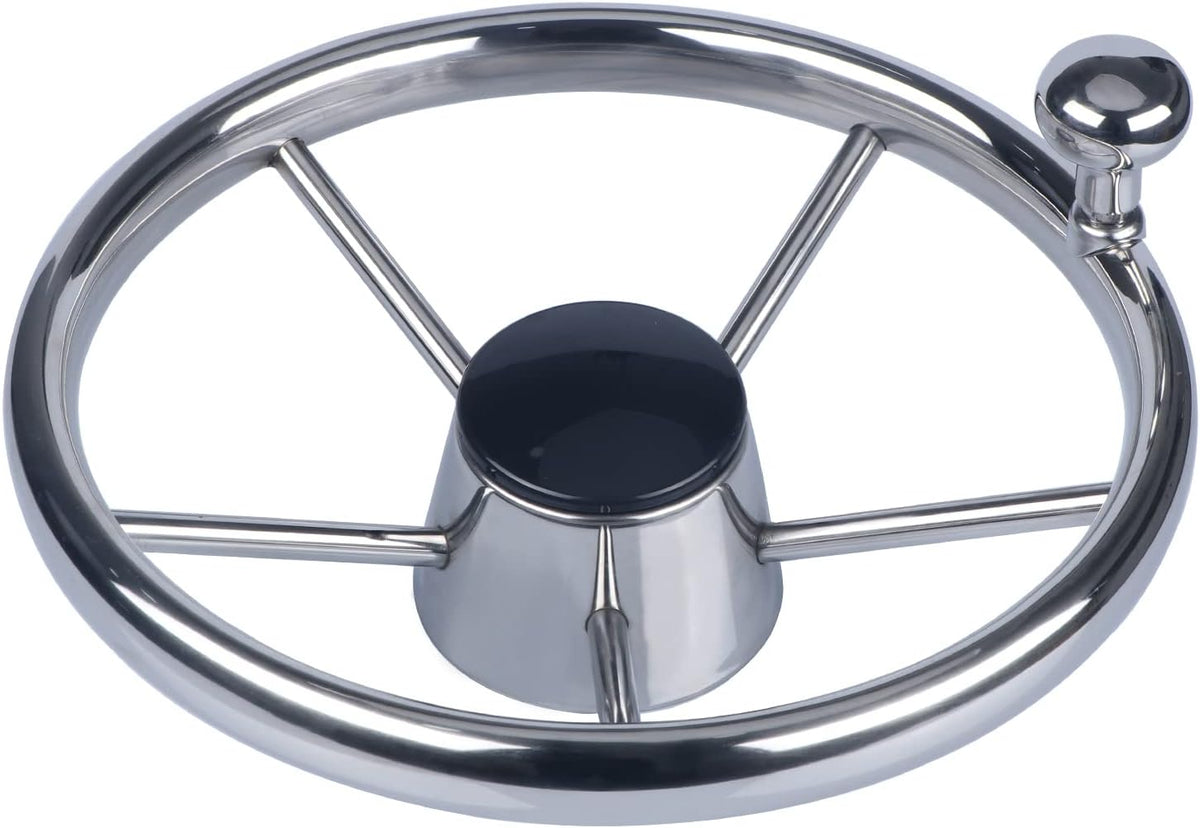 Seamax 5-Spoke 11 Inch Destroyer Style Stainless Boat Steering Wheel Big Size Knob