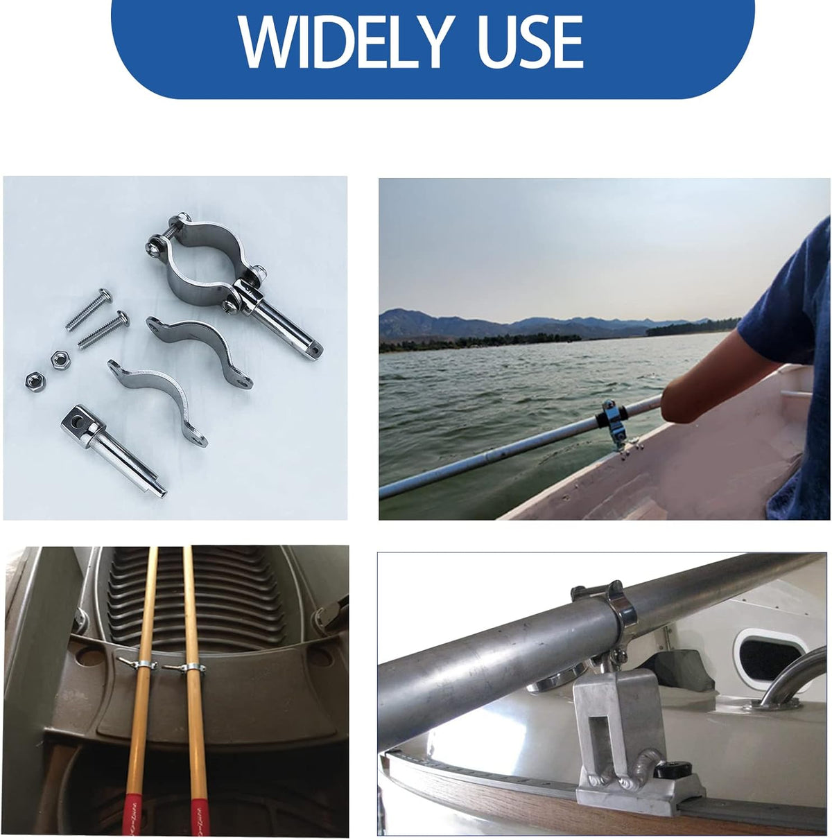 Seamax 2X Stainless Steel Clamp on Oarlocks or Rowlocks,Boat Oarlock Socket Marine Yacht