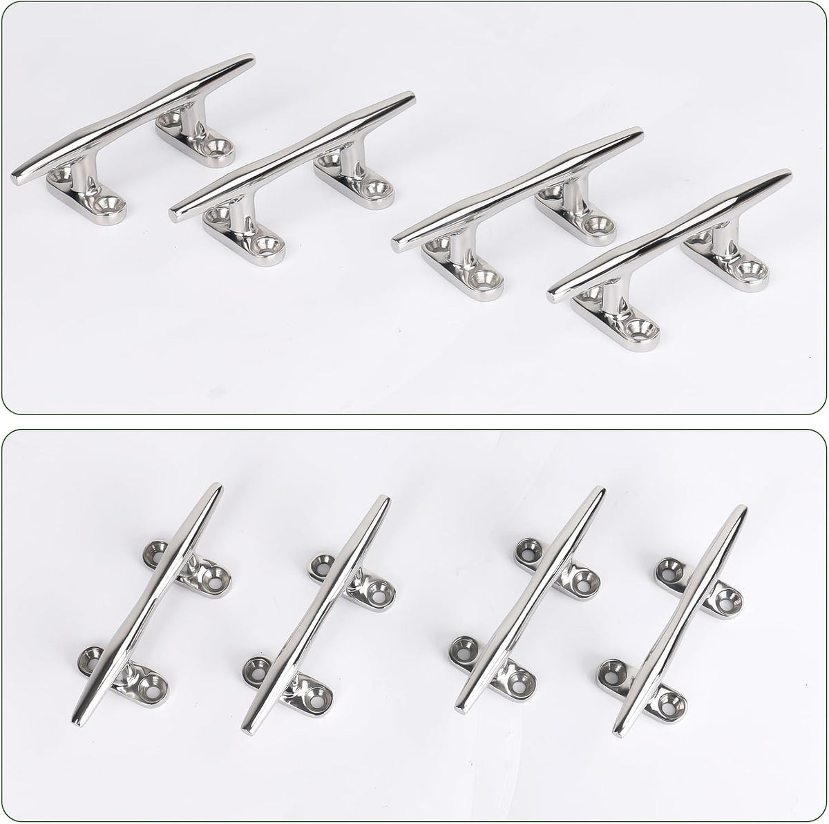 Seamax Stainless Steel Boat Cleats 4 inch 5 inch 6 inch Open Base Marine Grade Rope Cleat Mooring Accessories with Screws for Boats, Kayak, Dock