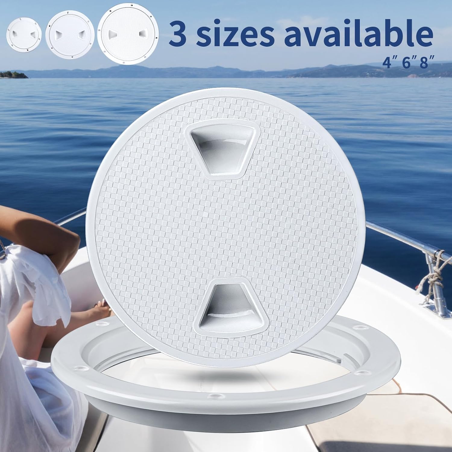 Seamax Boat Hatch White 4" 6" Round Non Slip Inspection Hatch w/Detachable Cover for Marine Boat Yacht Truck RV