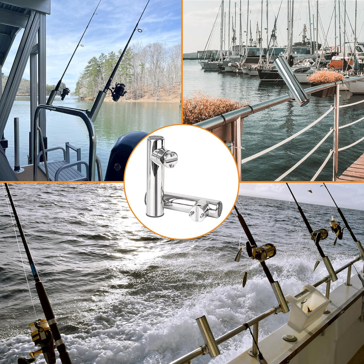 Seamax Clamp-on 7/8''-1'' Rail Mount Boat Fishing Rod Holder Marine 316 Stainless Steel
