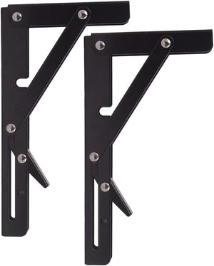 Seamax 8" Sturdy Folding Shelf Brackets - Black Metal Triangle Table Bench Folding Shelf Bracket , 2 Pcs Folding Shelf Hinge Wall Mounted, Max Load 100lb