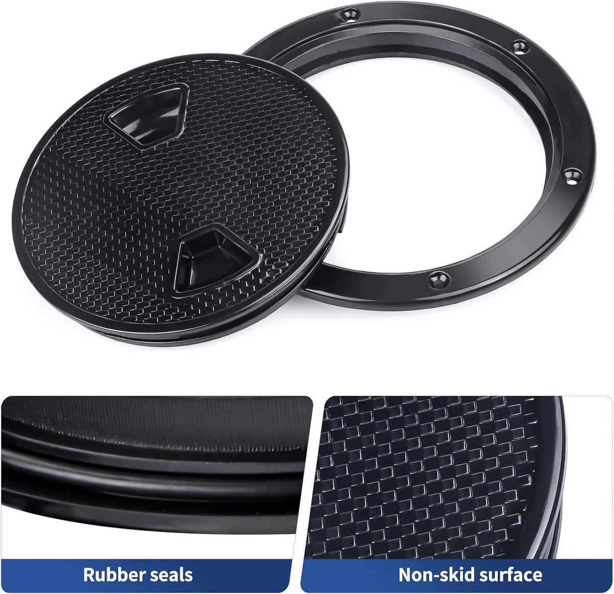 Seamax Boat Hatch Cover Black Round Non Slip Inspection Hatch w/Detachable Cover 4" 6" 8"