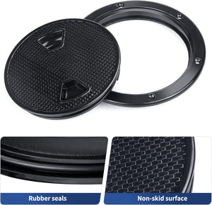 Seamax Boat Hatch Cover Black Round Non Slip Inspection Hatch w/Detachable Cover 4" 6" 8"