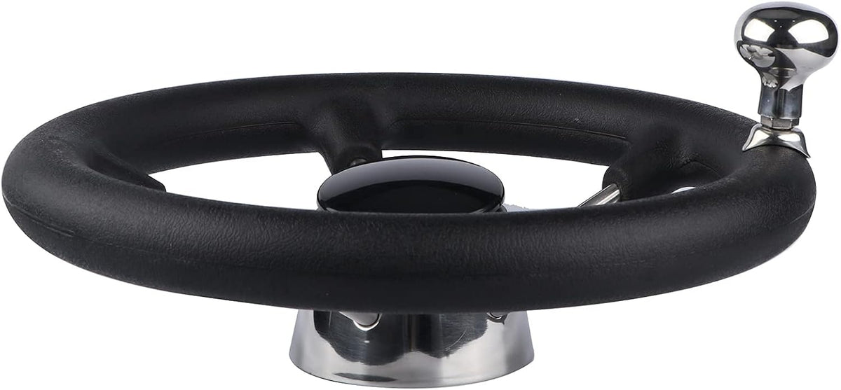 Seamax Stainless Steel 11" Boat Steering Wheel with Black Foam Grip, 5 Spoke Destroyer Control Wheel with Knob