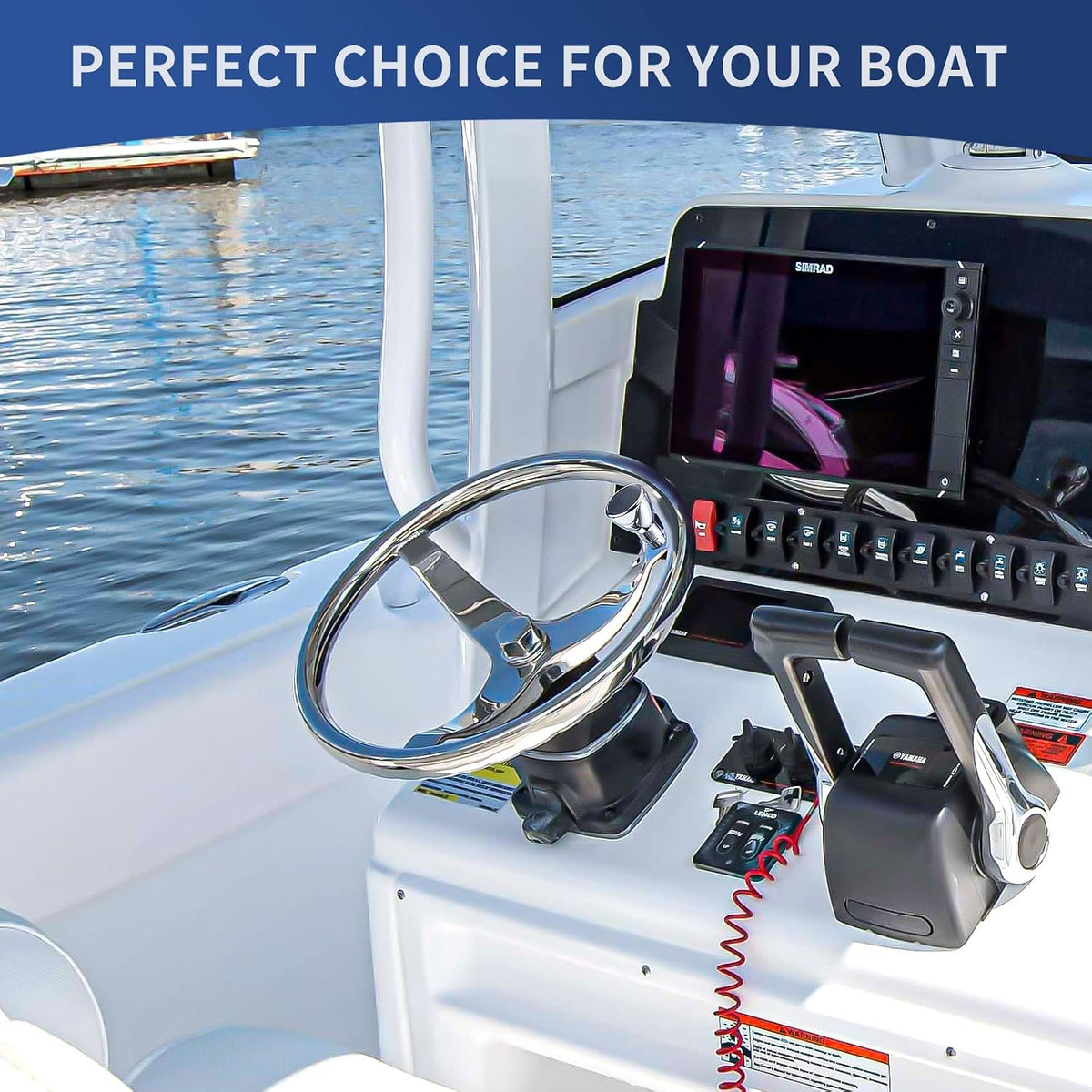Seamax Stainless Steel Boat Steering Wheel 3 Spoke 13-1/2" Dia, with 5/8" -18 Nut and Turning Knob for Seastar and Verado