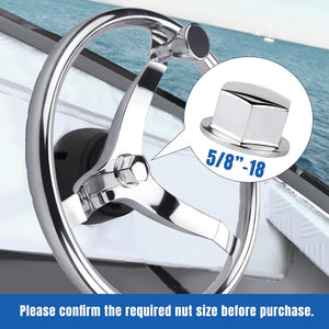 Seamax Stainless Steel Boat Steering Wheel 3 Spoke 13-1/2" Dia, with 5/8" -18 Nut and Turning Knob for Seastar and Verado