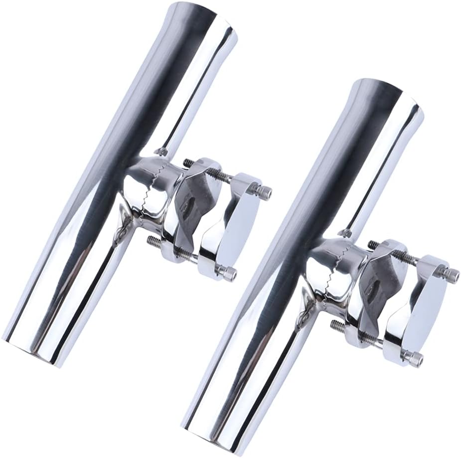 Seamax Stainless Tournament Style Boat Fishing Holder Clamp on Fishing Rod Holder for Boat 1-1/4" to 2" Rail Gimbal Pin at Bottom - 2 pack
