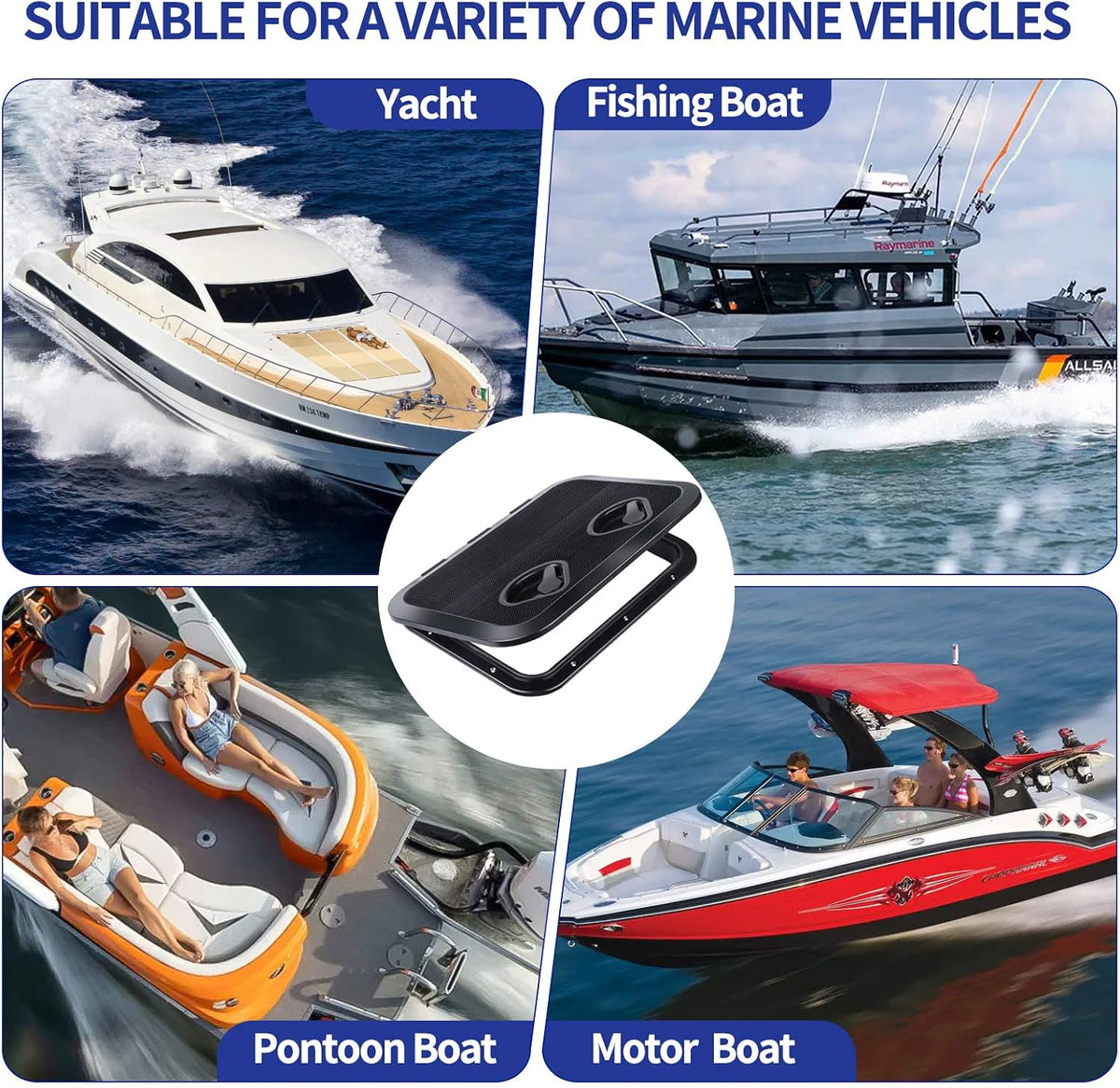 Seamax 17.3“×12.4" Marine Deck Access Hatch, Rectangle Boat Hatch & Lid, Boat Deck Hatch Lids (Black)