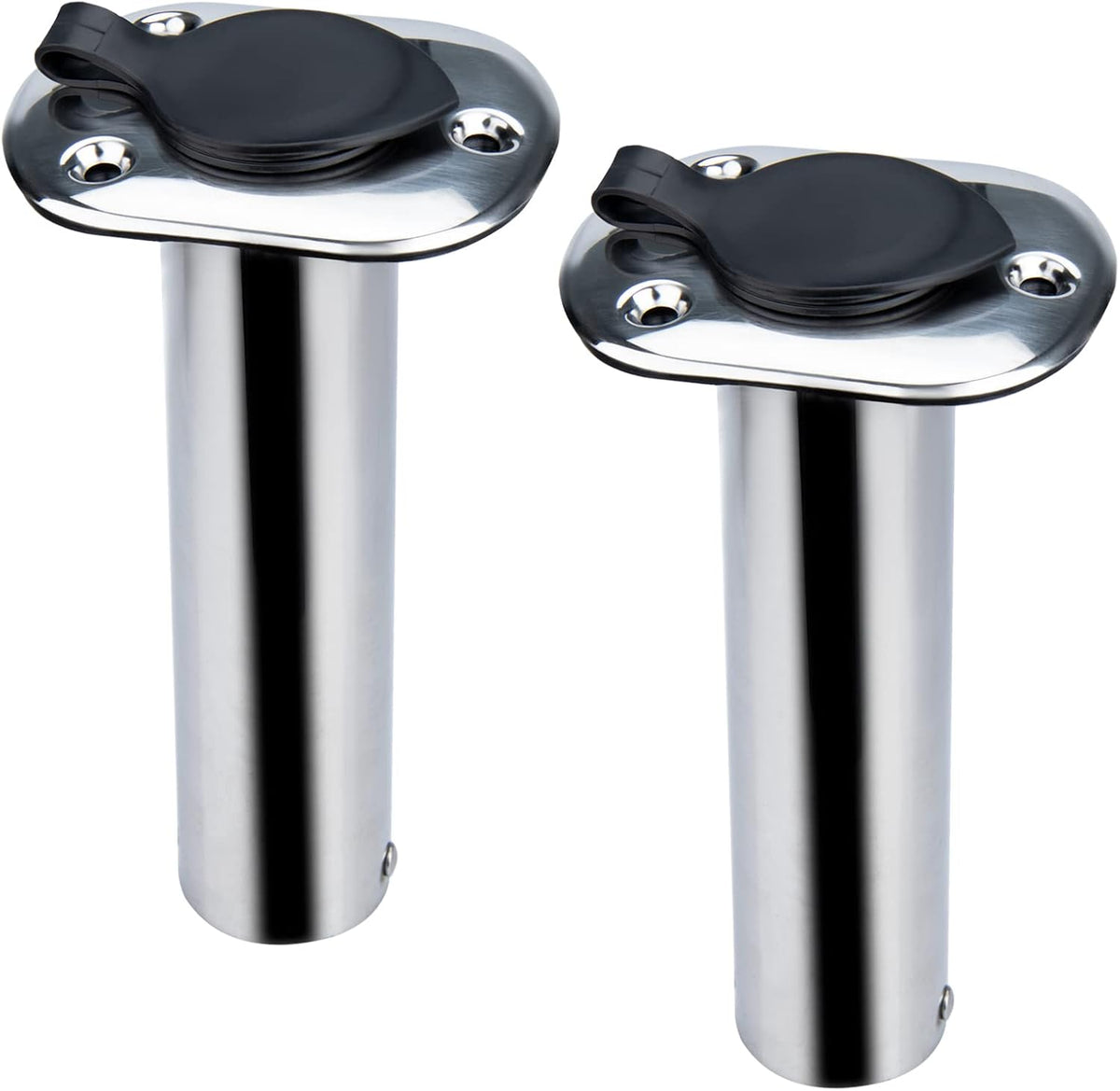 Seamax 2 Pack Stainless Steel Flush Mount Fishing Rod Holders for Boat, 90 Degree Rod Holder with PVC Cap &amp; Liner, Marine Fishing Pole Holder Rack for Yacht, Kayak and Fishing Boat