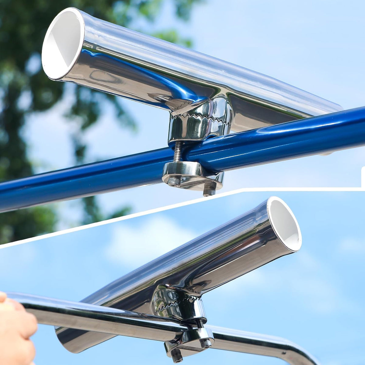 Seamax 2PCS Tournament Style 360 Adjustable Fishing Rod Holder Clamp on Marine Boat Rail 7/8" to 1"