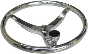 Seamax Stainless Steel Boat Steering Wheel 3 Spoke 13-1/2" Dia, with 5/8" -18 Nut and Turning Knob for Seastar and Verado