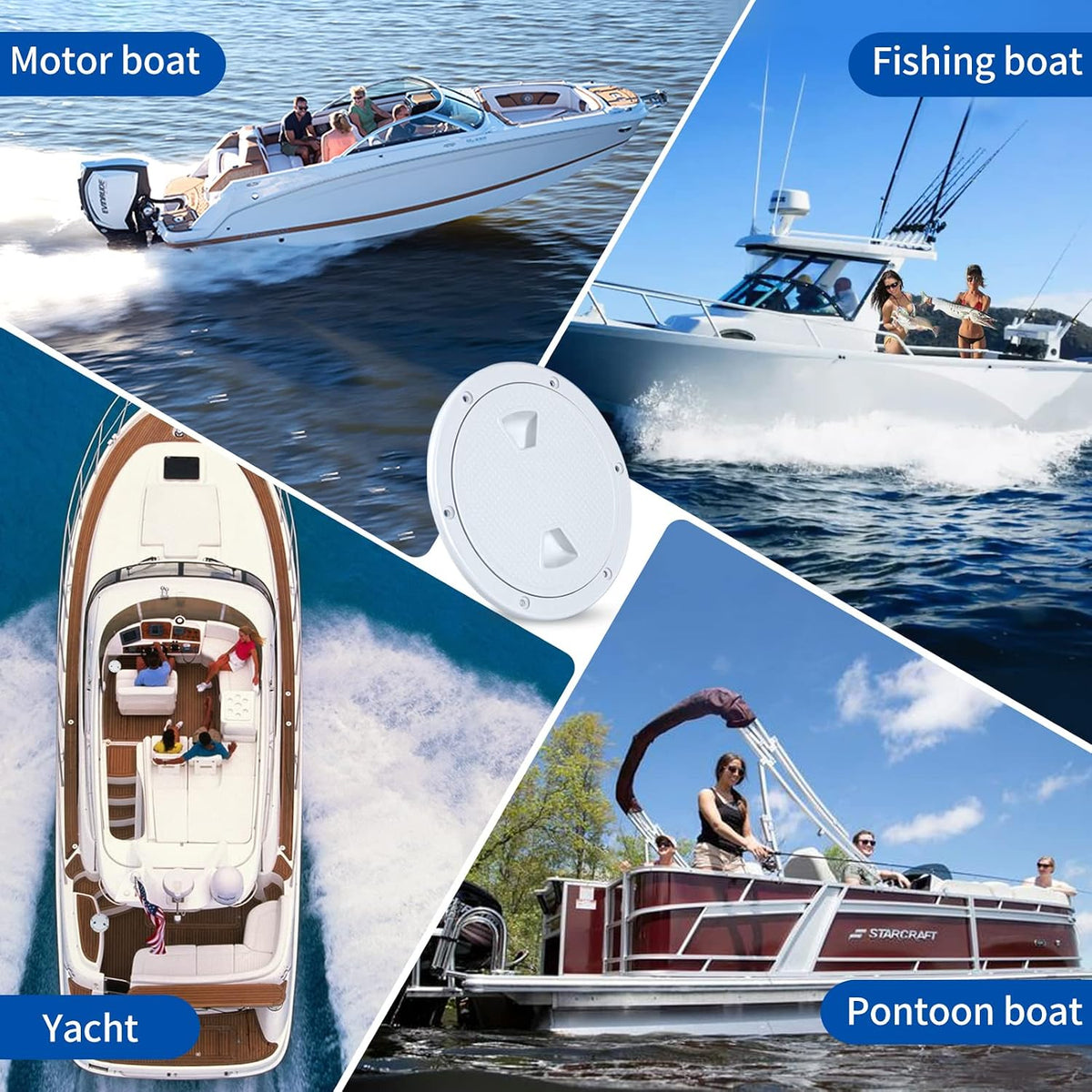 Seamax Boat Hatch White 4" 6" Round Non Slip Inspection Hatch w/Detachable Cover for Marine Boat Yacht Truck RV