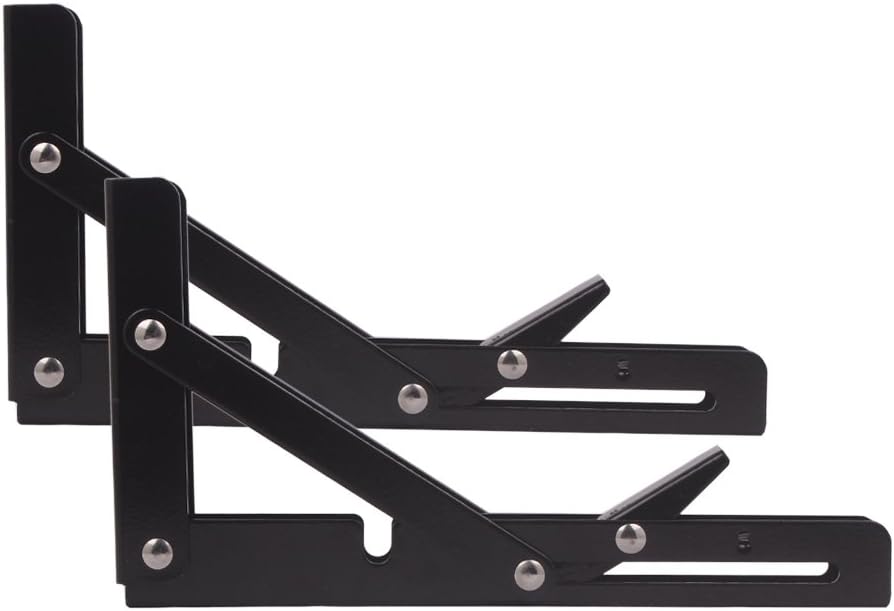 Seamax 8" Sturdy Folding Shelf Brackets - Black Metal Triangle Table Bench Folding Shelf Bracket , 2 Pcs Folding Shelf Hinge Wall Mounted, Max Load 100lb