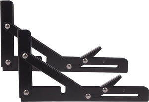 Seamax 8" Sturdy Folding Shelf Brackets - Black Metal Triangle Table Bench Folding Shelf Bracket , 2 Pcs Folding Shelf Hinge Wall Mounted, Max Load 100lb