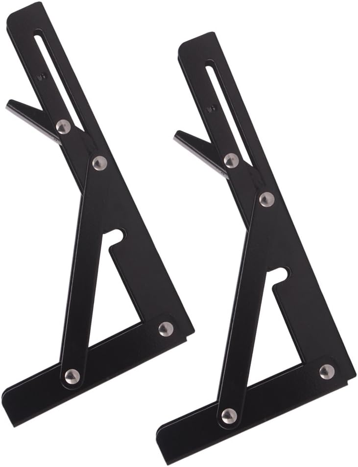 Seamax 8" Sturdy Folding Shelf Brackets - Black Metal Triangle Table Bench Folding Shelf Bracket , 2 Pcs Folding Shelf Hinge Wall Mounted, Max Load 100lb