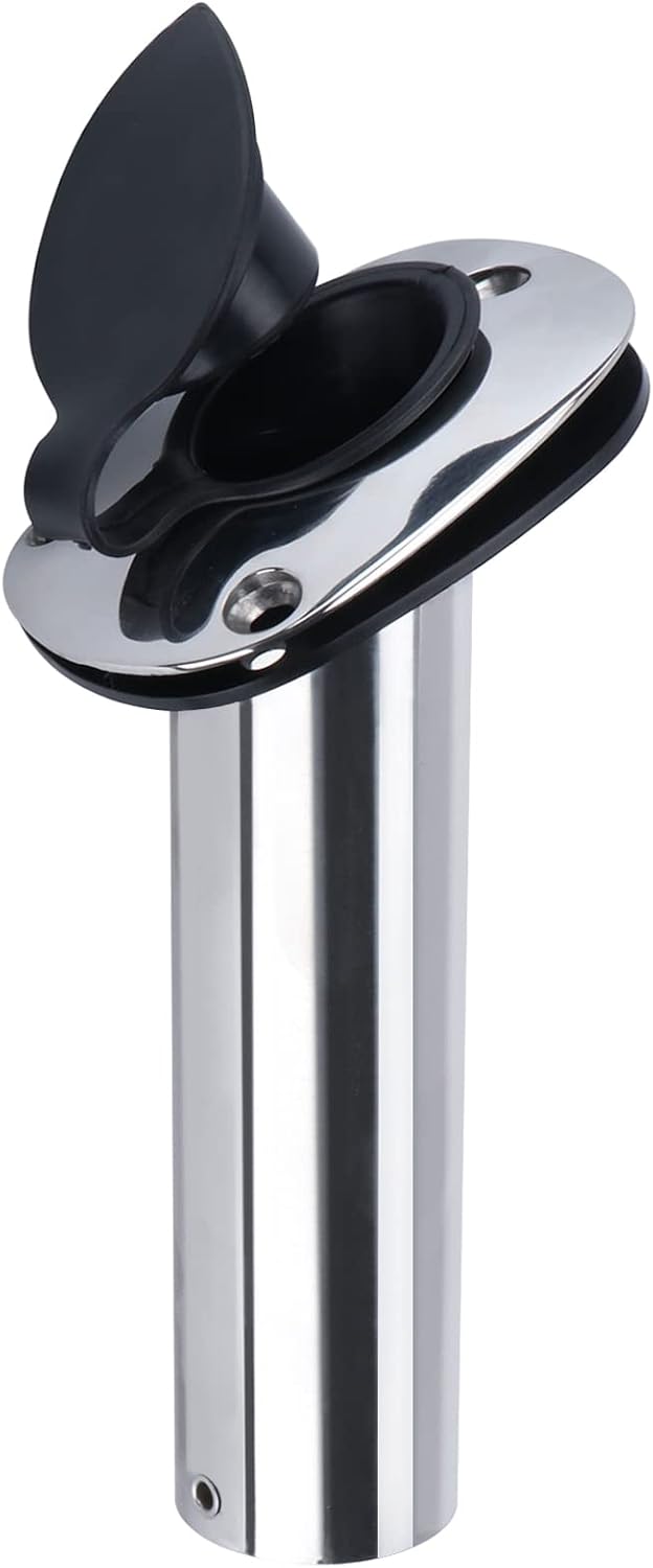 Seamax 2Pcs Boat Stainless Steel Fishing Rod Holder Flush Mount 30 Degree with PVC Cap, Inner Tube and Gasket