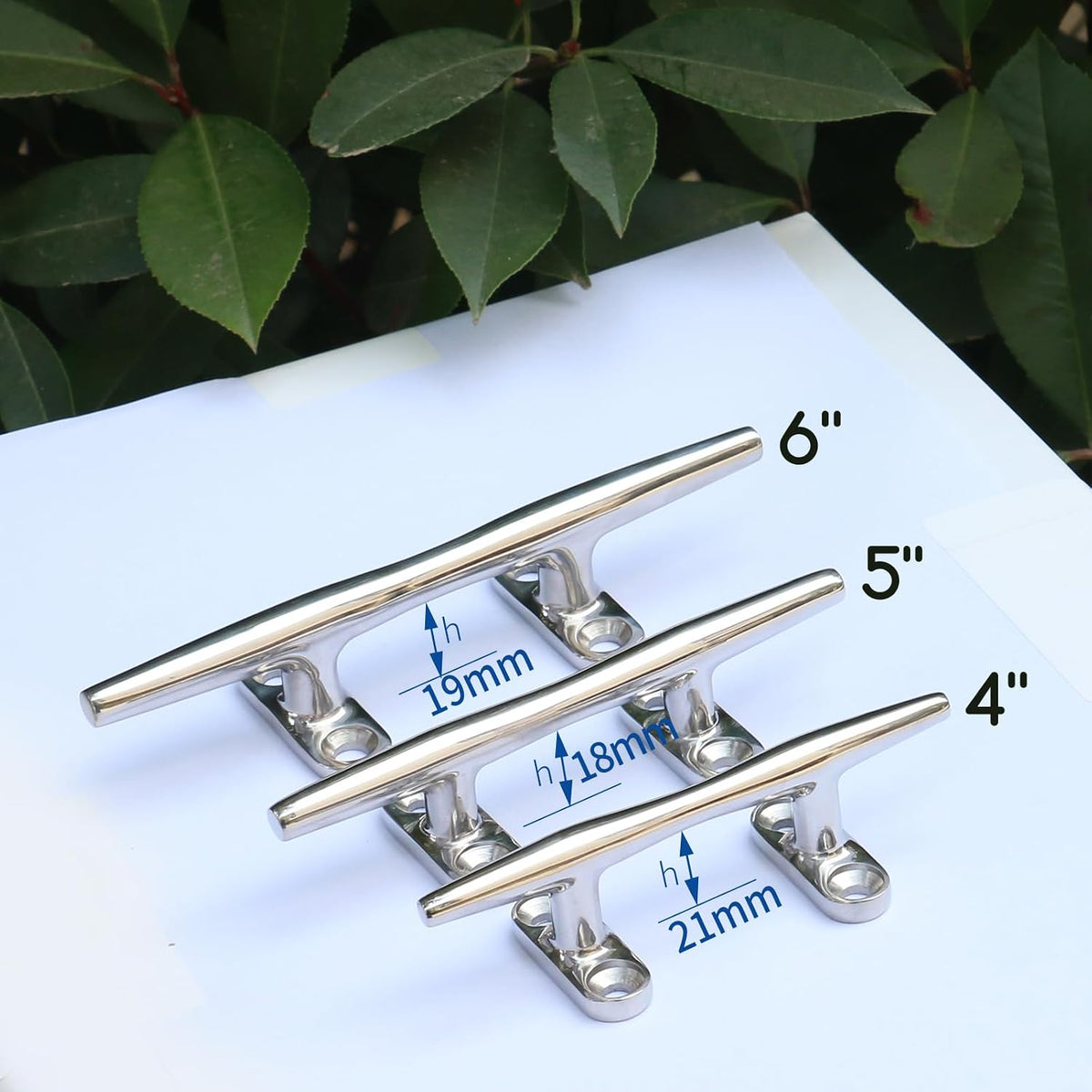 Seamax Stainless Steel Boat Cleats 4 inch 5 inch 6 inch Open Base Marine Grade Rope Cleat Mooring Accessories with Screws for Boats, Kayak, Dock