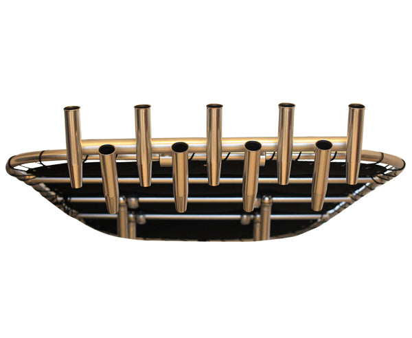 Dolphin 9 Rod Rocket Launcher for Boat T-Top, Heavy Duty 6061 Aluminum Fishing Rod Holder, Fits 2” &amp; 1.5” Pipe, Clamp-On Mount for Hardtop, Tower, Radar Arch &amp; Rail, Anodized Finish