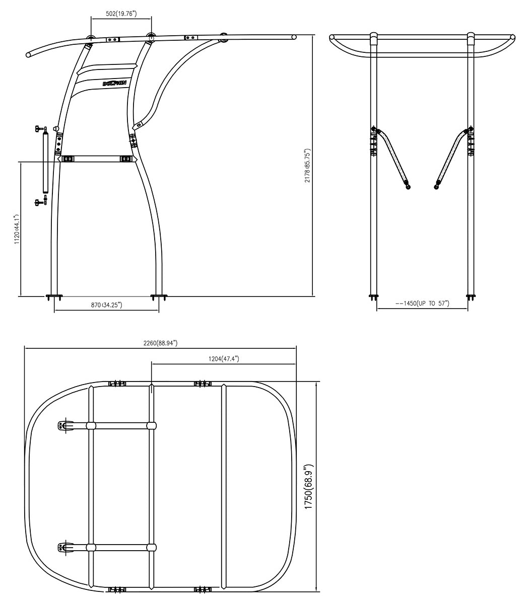 Dolphin Pro4 X Large T Top Fits Up to 57in Console - for Large Boat - Anodized Frame with Black Canopy