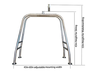 Origin Stainless Mini Tower, 43–60” Adjustable, Ski Tow Pylon & Wakeboard Tower, 304 Stainless Steel, Fits Pontoon Boats, Mount Kit Included