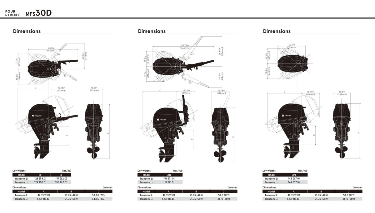 Tohatsu 4-Stroke 30HP Outboard Motor, Tiller Handle, 5 Years Warranty - Boat &amp; Motor Package Deal Only